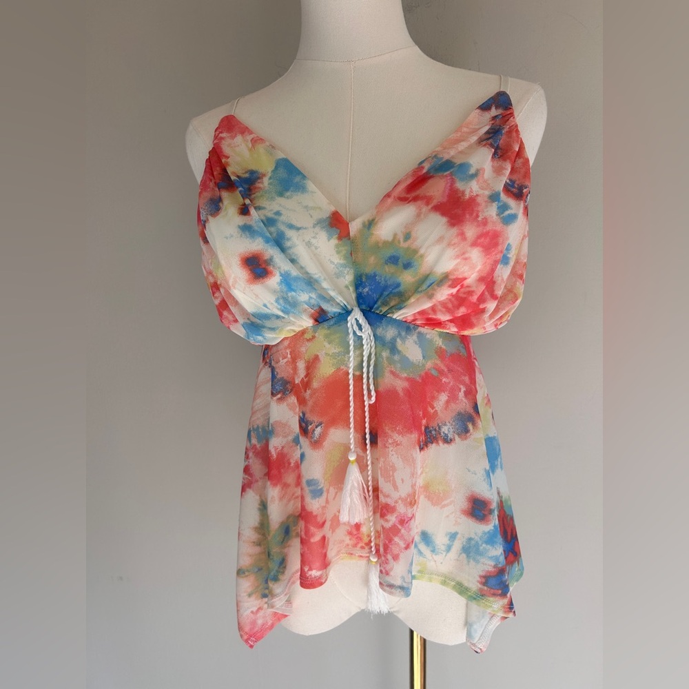 VENUS Y2K Babydoll Sheer Mesh Asymmetric Fairy Cami Coquette Tie Dye Boho Size M - Picture 3 of 12